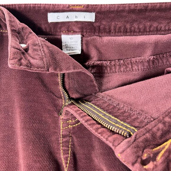 CAbi Burgundy Velour Pants 10 Velvet MidRise Straight Leg Rivets Gold Stitching - Picture 4 of 13
